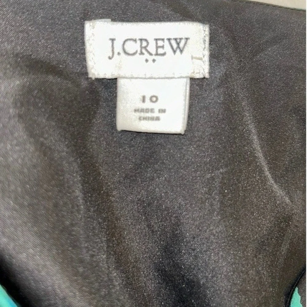 J. Crew Womens Teal Black Floral Poppy Satin Peplum V-Neck Button Blouse Size 10